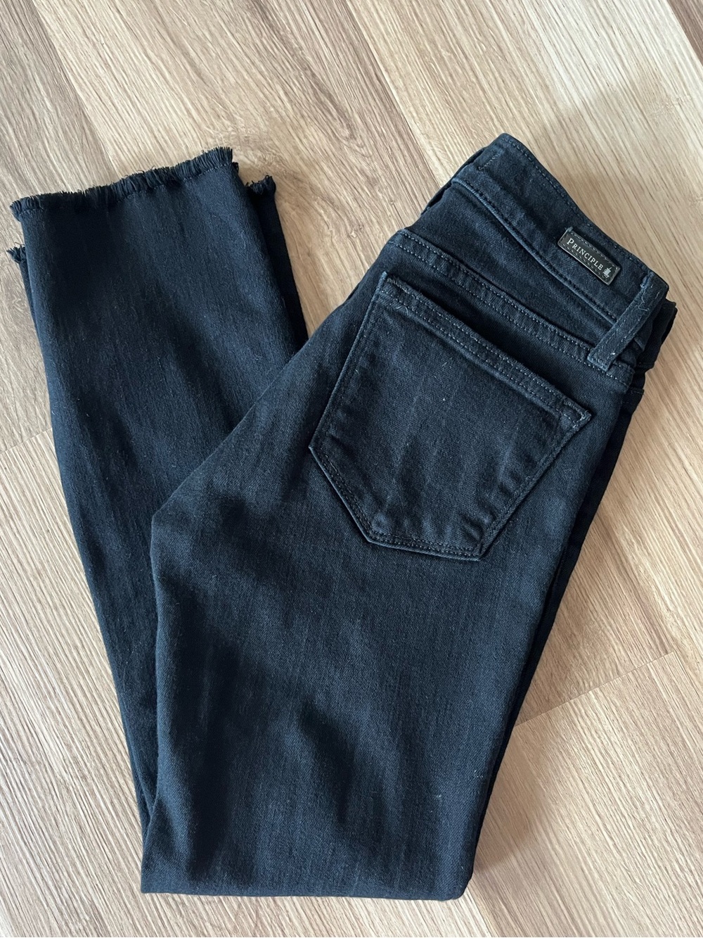 Principle Denim Optimist Black 24 Raw Hem Straight Leg High Rise Anthropologie